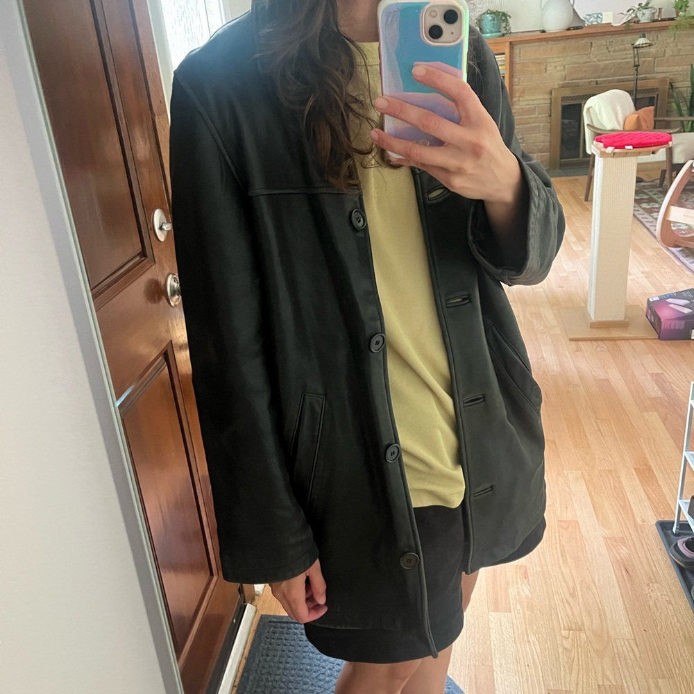 Andrew Marc Black Leather Coat